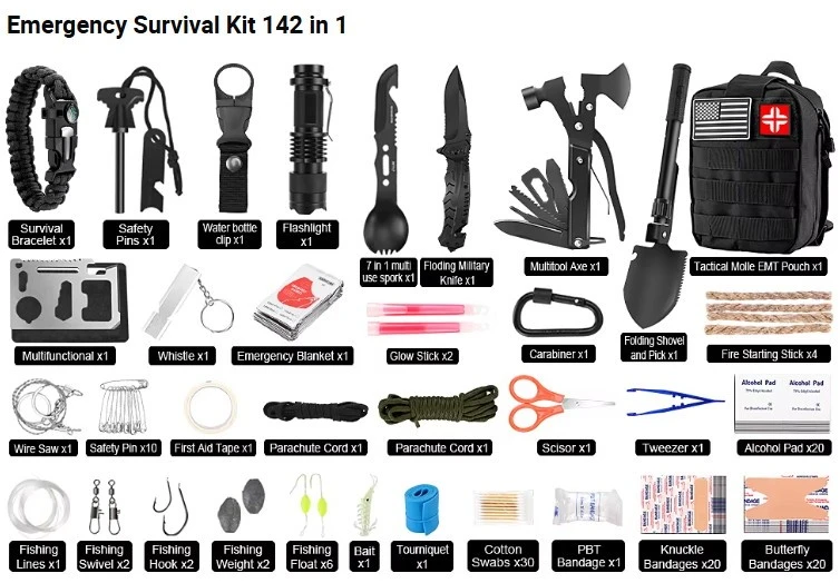 Emergency survival kit wholesale manufacturer with 142 pcs outdoor first aid tools Emergency survival kit wholesale manufacturer with 142 pcs outdoor first aid tools